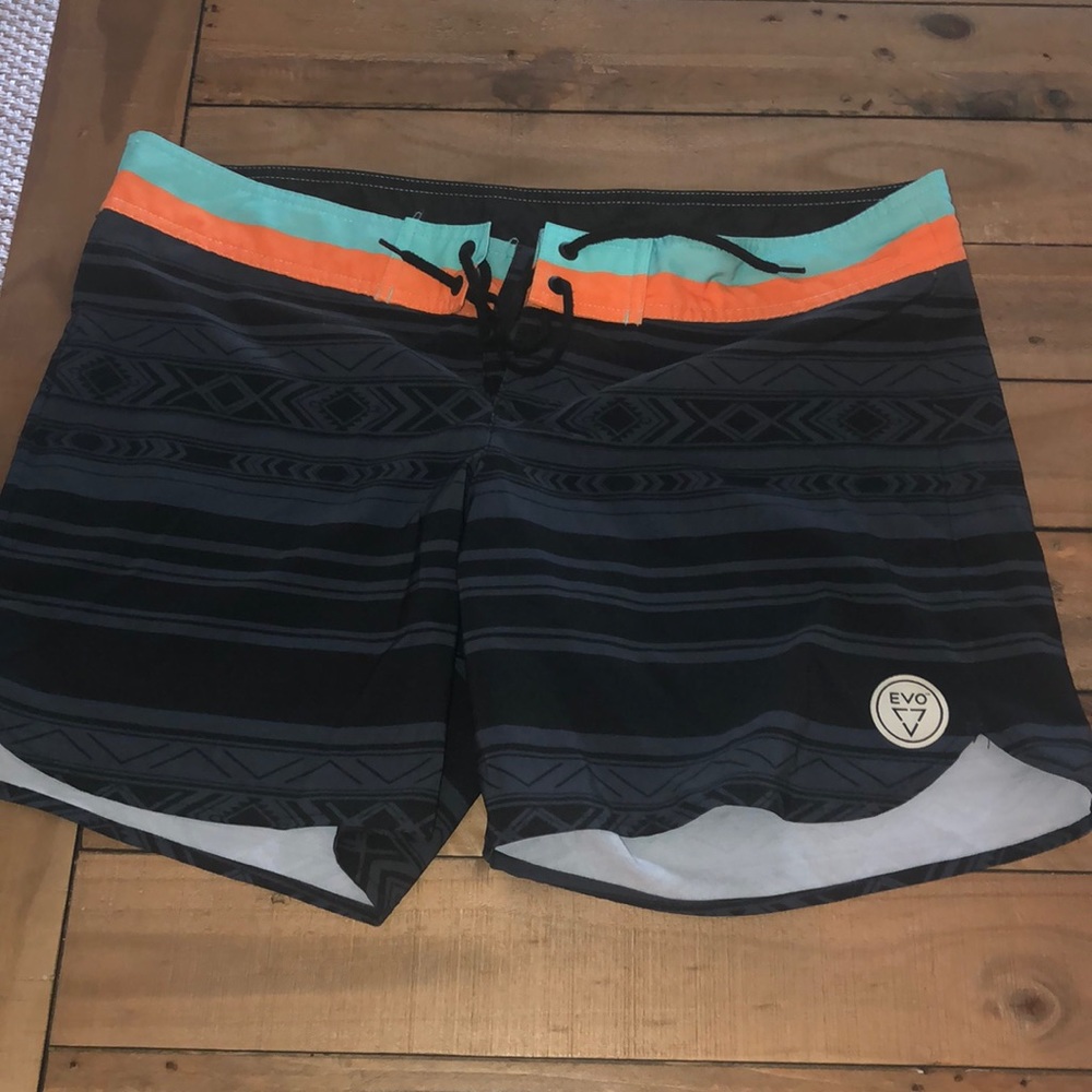 Evo Black Striped with Aztec Pattern Board Shorts